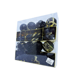 Caja de decoraciones navideñas negro y dorado