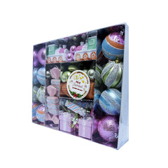 Caja de decoraciones navideñas colores pasteles 8 cm